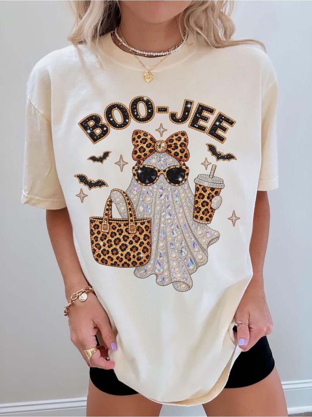 Women’s Cream 'Boo-Jee' Graphic Tee with Leopard Accent